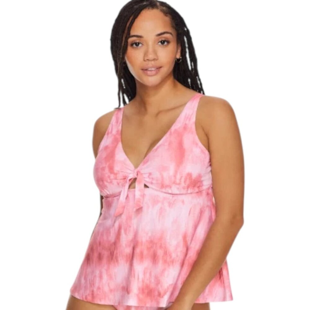 Birdsong Bare Necessities Size 32DDD Underwire Pink Tie Front Tankini‎ Swim Top
